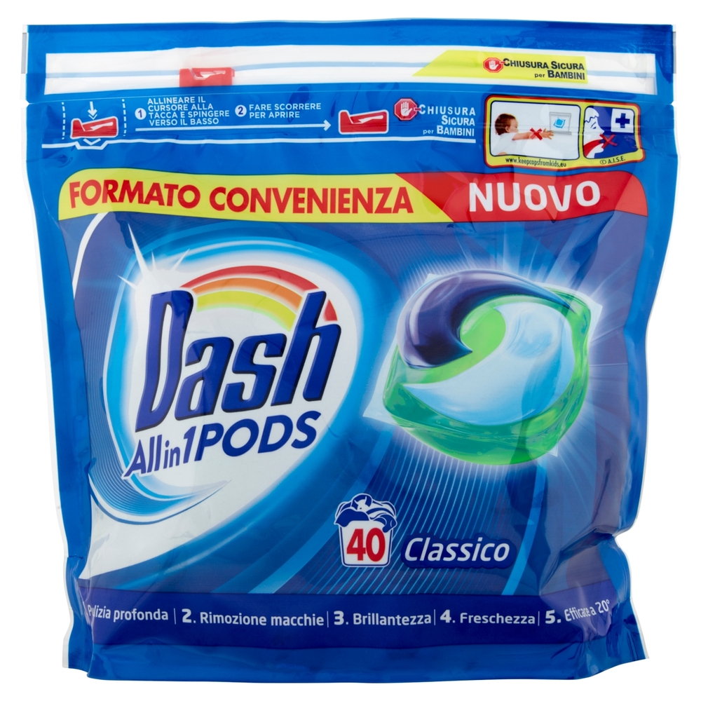 Dash PODS Allin1 Detersivo Lavatrice in Capsule Classico 40 Lavaggi